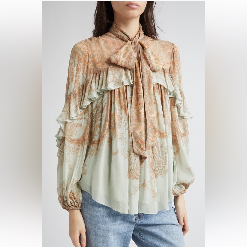 Zimmermann Memento Flutter Paisley  Bow Top In Mint Paisley Various sizes - Picture 4 of 16